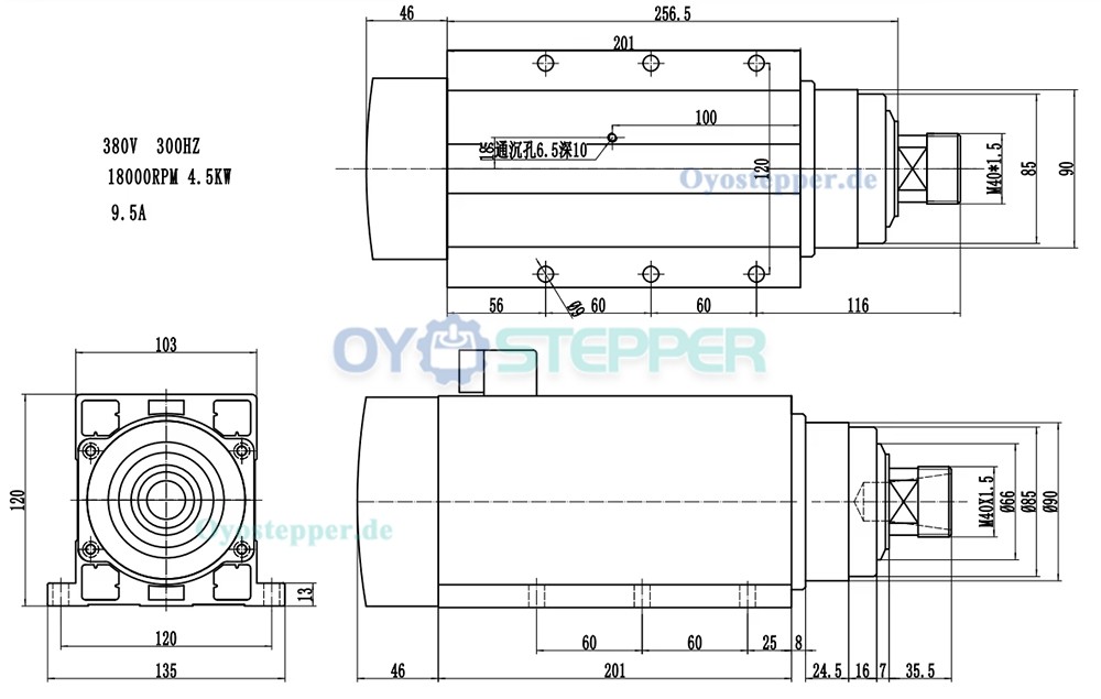 Luftgek&uuml;hlte CNC HF-Spindel 4,5kW ER32 18000/24000U/min 220V/380V in quadratischer Bauform